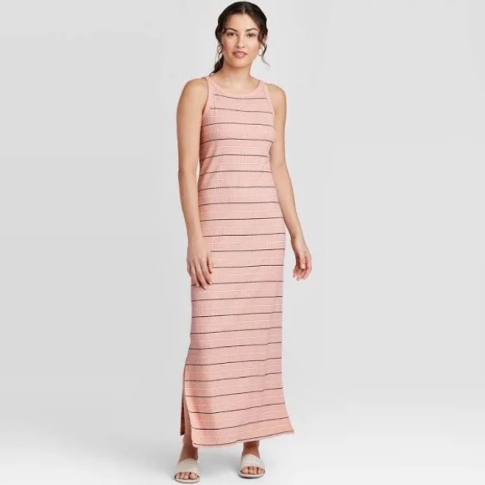 A New Day Target Womens Maxi Dress Size XXL Pink Striped Ribbed Long